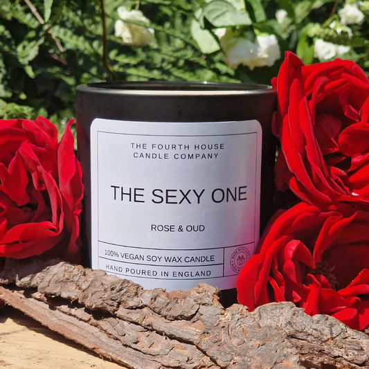 The Sexy One (Rose and Oud) - Soy Wax Candle with Cracking Wood Wick. 220g - Hand Poured in Small Batches, Highly Scented, Clean Burning, Long Lasting and Eco - friendly.