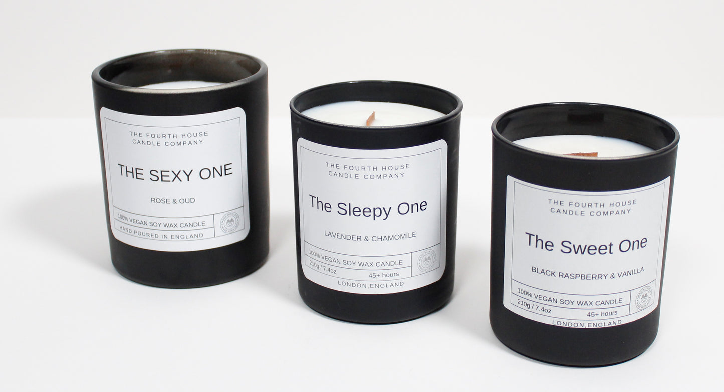 The Sexy One. Rose and Oud. Soy Wax Candle with Cracking Wood Wick. 220g - Long Lasting. UK made, clean burning and eco - friendly.