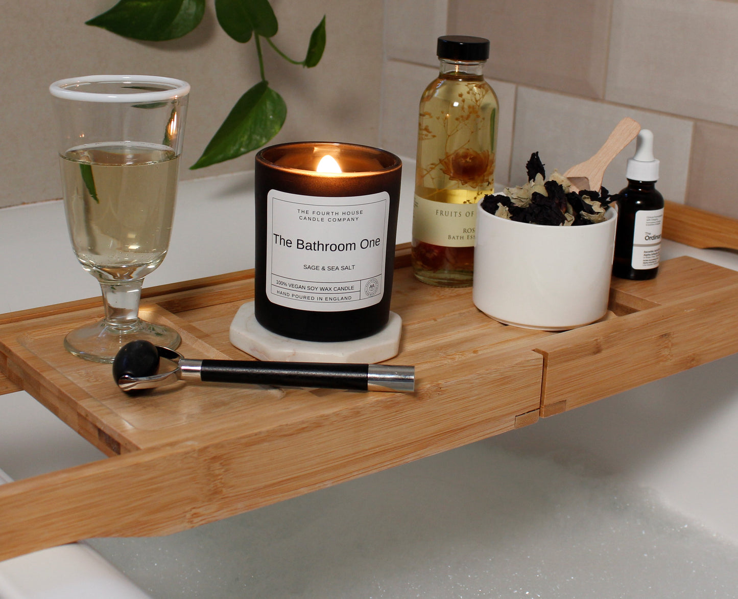 The Bathroom One - Soy Wax Candle with Cracking Wood Wick. 220g - Long Lasting. UK made, clean burning and eco - friendly.